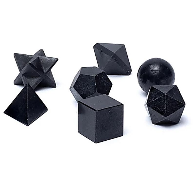 Ensemble de 7 pièces en Tourmaline noire Brésil A géométrie sacrée - La Boite à Cailloux