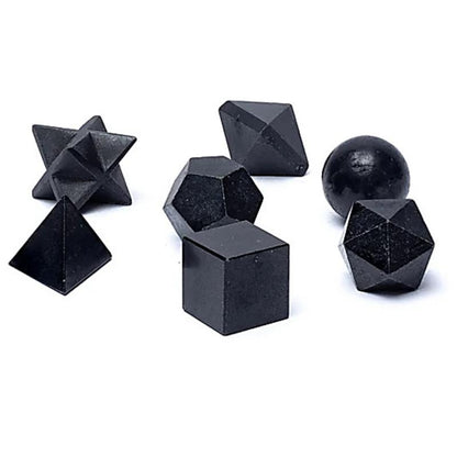 Ensemble de 7 pièces en Tourmaline noire Brésil A géométrie sacrée - La Boite à Cailloux
