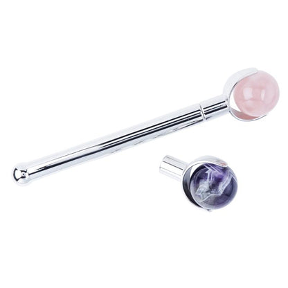 Ensemble rouleau de massage "CHI" Améthyste/Quartz rose - La Boite à Cailloux