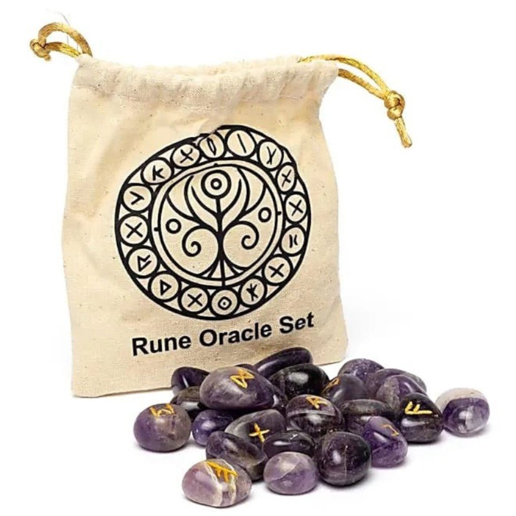 Ensemble rune divinatoire améthyste Brésil AA - La Boite à Cailloux