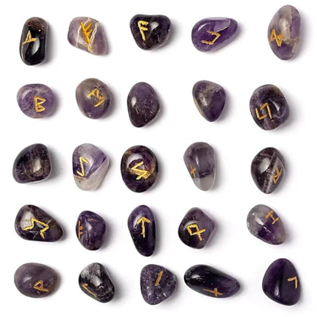 Ensemble rune divinatoire améthyste Brésil AA - La Boite à Cailloux