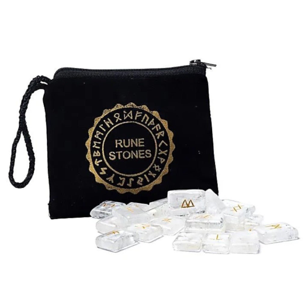 Ensemble rune divinatoire cristal de roche Brésil AA - La Boite à Cailloux