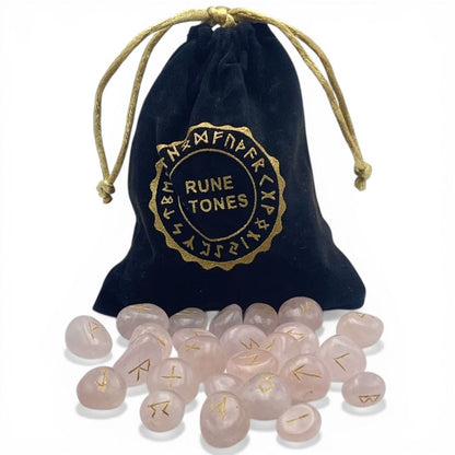 Ensemble rune divinatoire quartz rose Brésil AA - La Boite à Cailloux