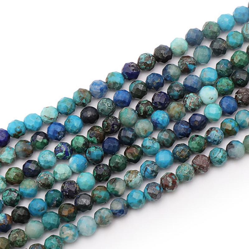 Fil chrysocolle shattuckite Namibie AA+ perles facettées 3 - 4mm - La Boite à Cailloux
