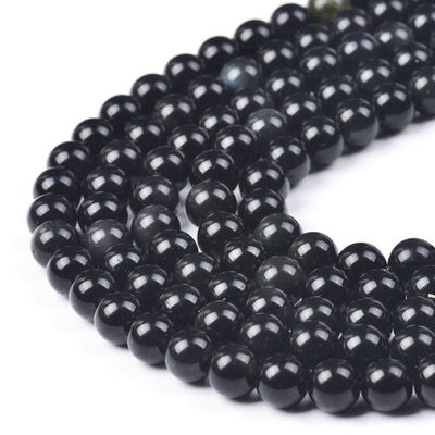 Obsidian celestial eye bead strand Mexico AA