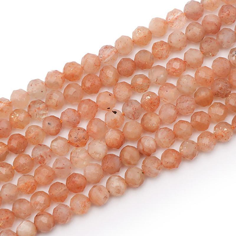 Fil pierre de soleil Inde A perles facettées 3 - 4mm - La Boite à Cailloux