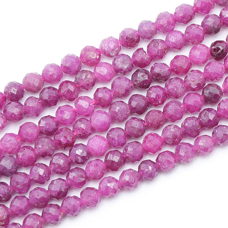 Fil rubis chauffé Inde A perles facettées 3 - 4mm - La Boite à Cailloux
