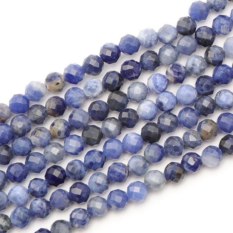 Fil sodalite Brésil A perles facettées 3 - 4mm - La Boite à Cailloux