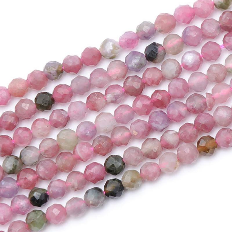 Fil tourmaline multicolore Brésil AA perles facettées 3 - 4mm - La Boite à Cailloux