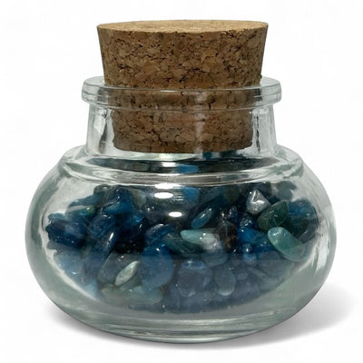 Flacon verre apatite bleue Madagascar AA (mini-pierre roulée XXS)
