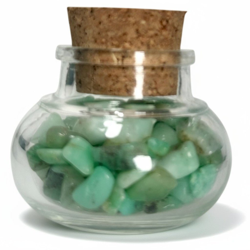 Flacon verre Chrysoprase Brésil AA (mini - pierre roulée XS) - La Boite à Cailloux
