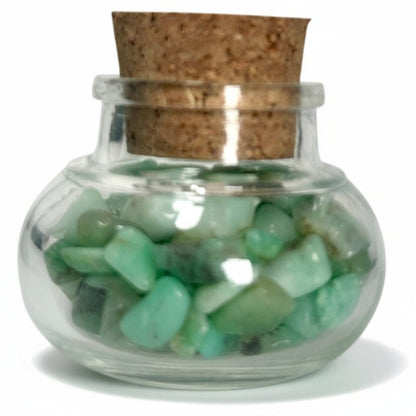 Flacon verre Chrysoprase Brésil AA (mini - pierre roulée XS) - La Boite à Cailloux