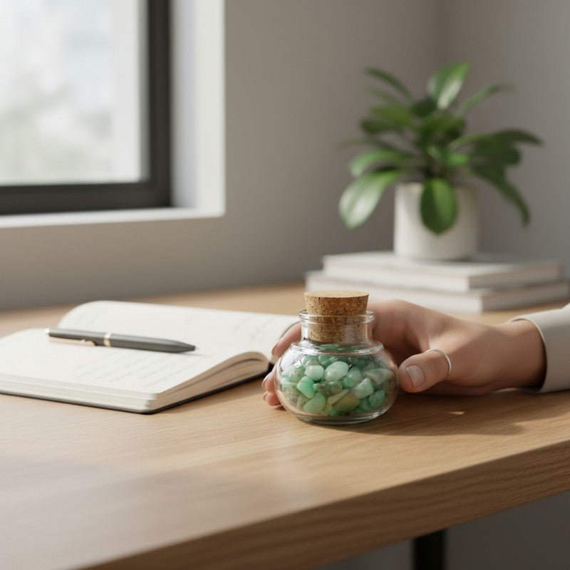 Flacon verre Chrysoprase Brésil AA (mini - pierre roulée XS) - La Boite à Cailloux