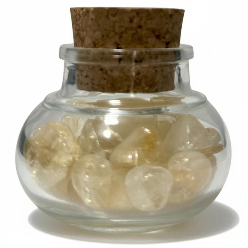 Flacon verre Citrine chauffée AA (mini - pierre roulée XS) - La Boite à Cailloux