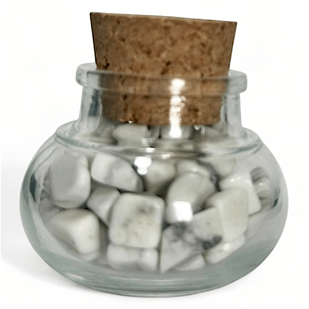 Flacon verre howlite Zimbabwe AA (mini - pierre roulée XS) - La Boite à Cailloux