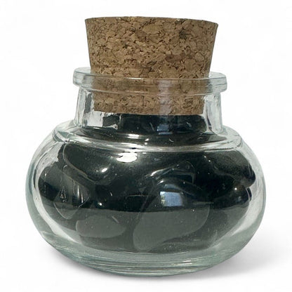 Flacon verre obsidienne oeil céleste Mexique AA (mini - pierre roulée XS) - La Boite à Cailloux