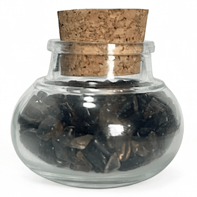 Flacon verre quartz fumé Brésil AA (mini-pierre roulée XXS)
