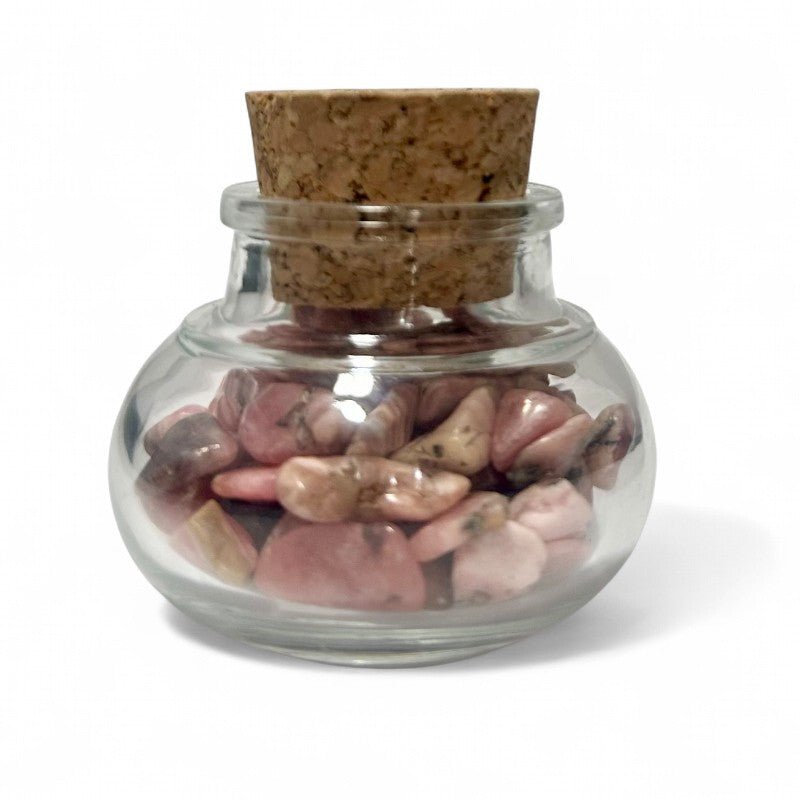 Flacon verre rhodochrosite Argentine AA (mini - pierre roulée XS) - La Boite à Cailloux