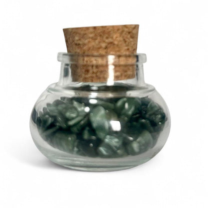Flacon verre séraphinite Russie AA (mini - pierre roulée XXS) - La Boite à Cailloux
