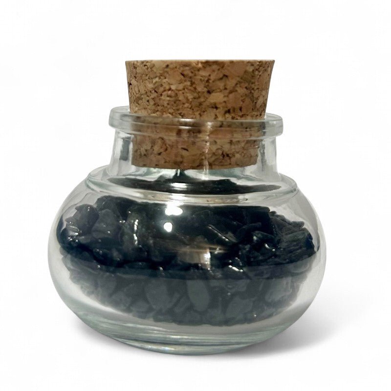 Flacon verre tourmaline noire Brésil AA (mini - pierre roulée XXS) - La Boite à Cailloux