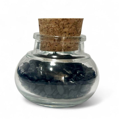 Flacon verre tourmaline noire Brésil AA (mini - pierre roulée XXS) - La Boite à Cailloux