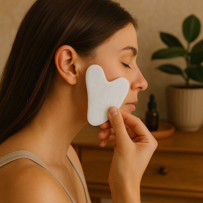 Gua Sha coeur jade blanc Chine A 80mm - La Boite à Cailloux