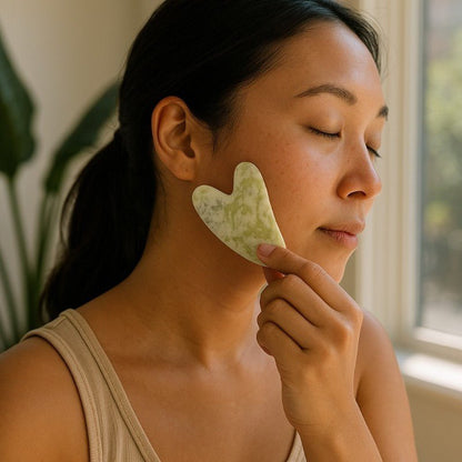 Gua Sha coeur jade de Chine A 80mm - La Boite à Cailloux