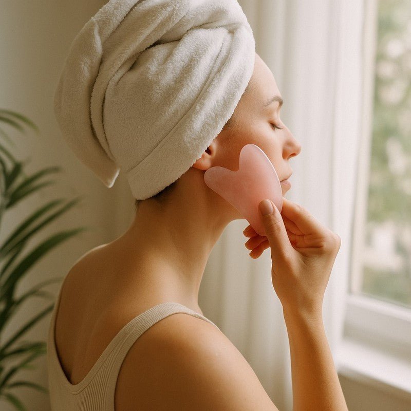 Gua Sha coeur quartz rose Brésil A 80mm - La Boite à Cailloux