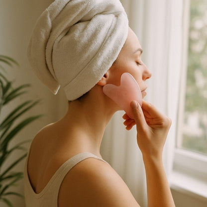 Gua Sha coeur quartz rose Brésil A 80mm - La Boite à Cailloux
