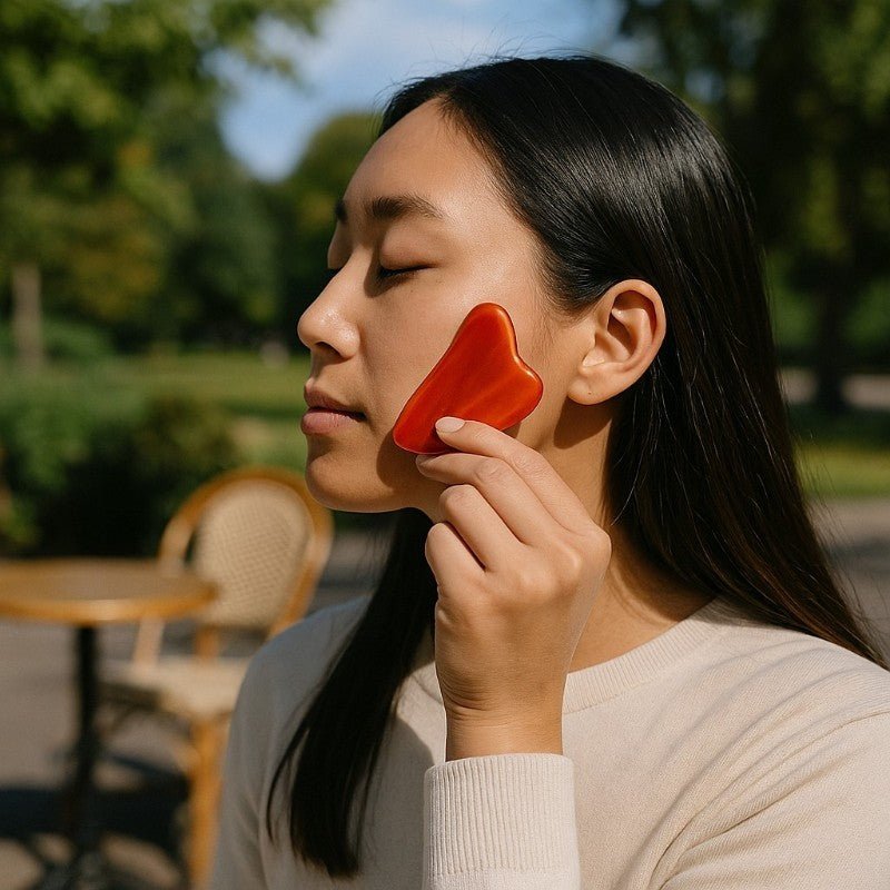 Gua Sha plume cornaline Brésil A 80mm - La Boite à Cailloux