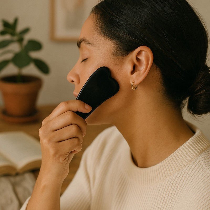 Gua Sha plume obsidienne noire Mexique A 100mm - La Boite à Cailloux