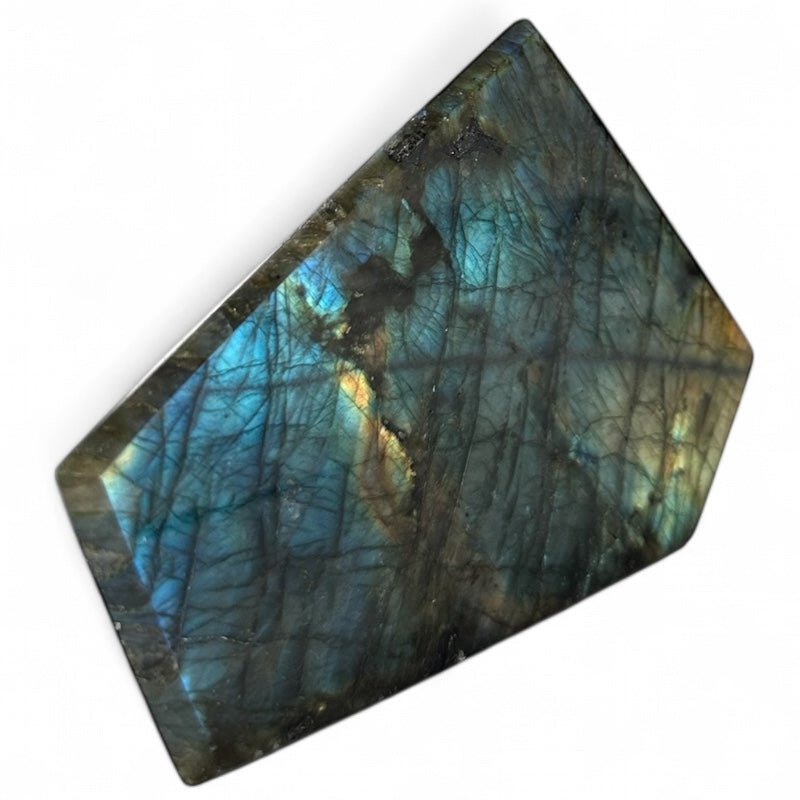 Labradorite taillée polie toutes faces Madagascar AA - 294g - La Boite à Cailloux