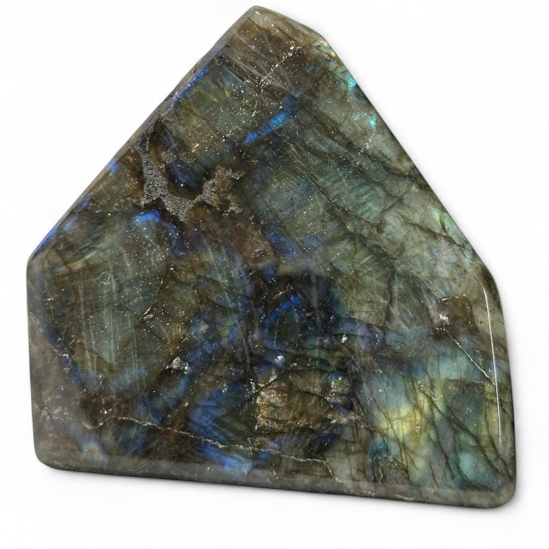 Labradorite taillée polie toutes faces Madagascar AA - 345g - La Boite à Cailloux