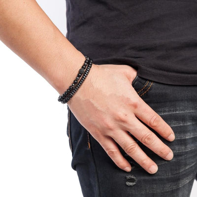 Set of 2 men's bracelets frosted onyx, hematite, zircon (6mm balls)