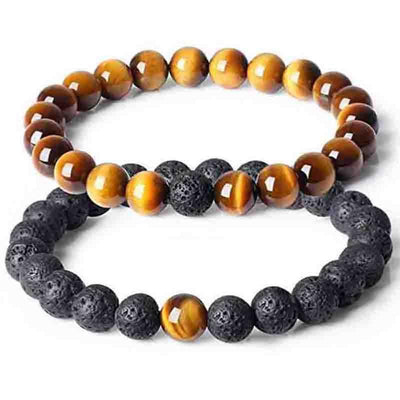 Set of 2 Tiger's Eye Lava Stone Bracelets A