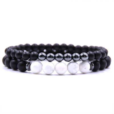 Set of 2 frosted onyx bracelets_Hematite