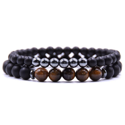 Set of 2 frosted onyx bracelets_Hematite