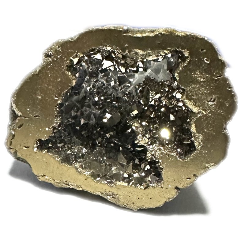 Mini géode Quartz vaporisé doré Maroc A - La Boite à Cailloux