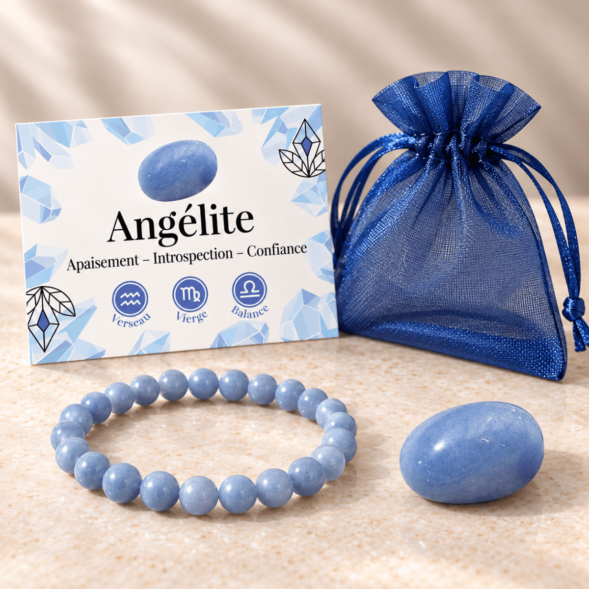 Pack "Douceur des anges" Angélite Pérou A - La Boite à Cailloux