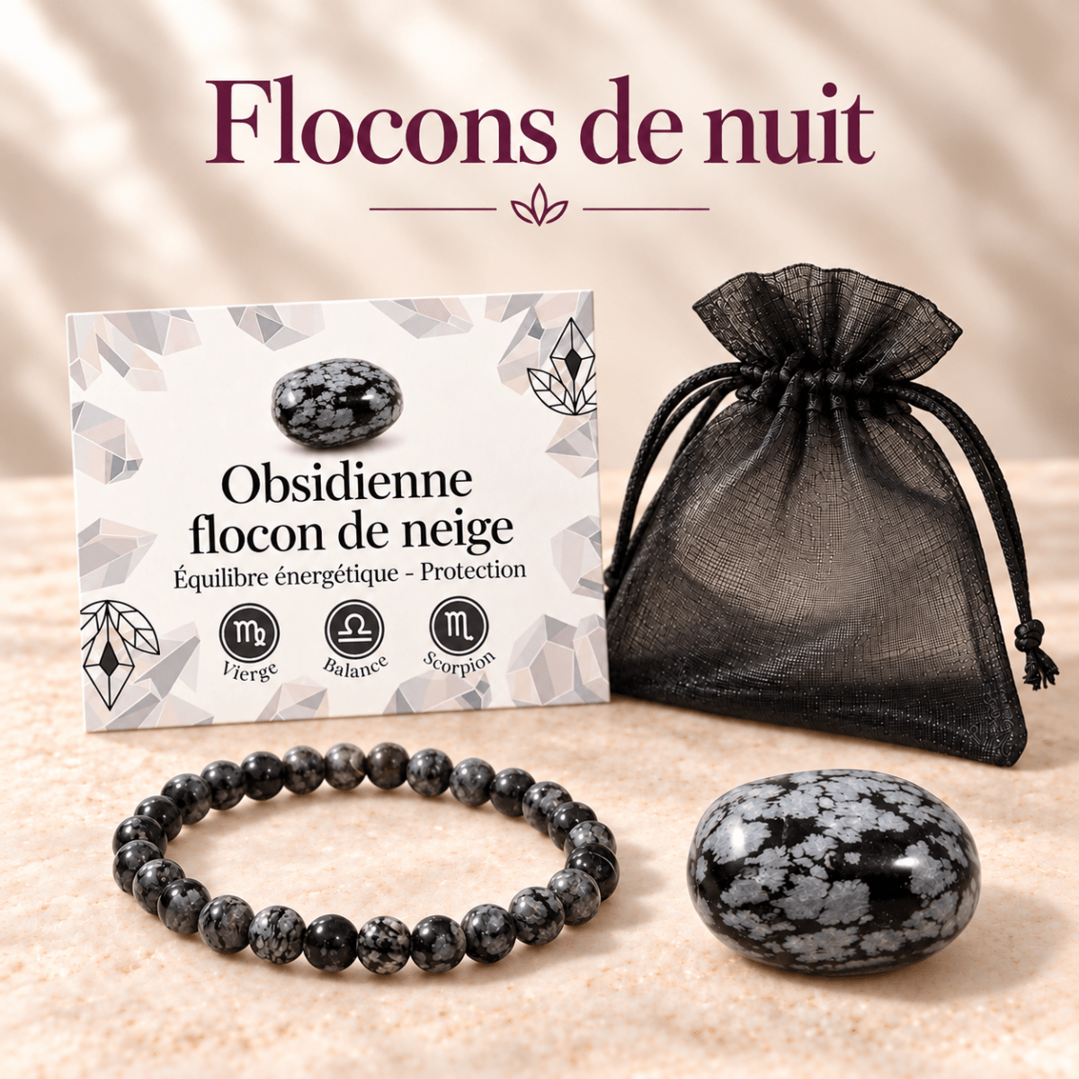 Pack "Flocons de nuit" Obsidienne neige Mexique A - La Boite à Cailloux