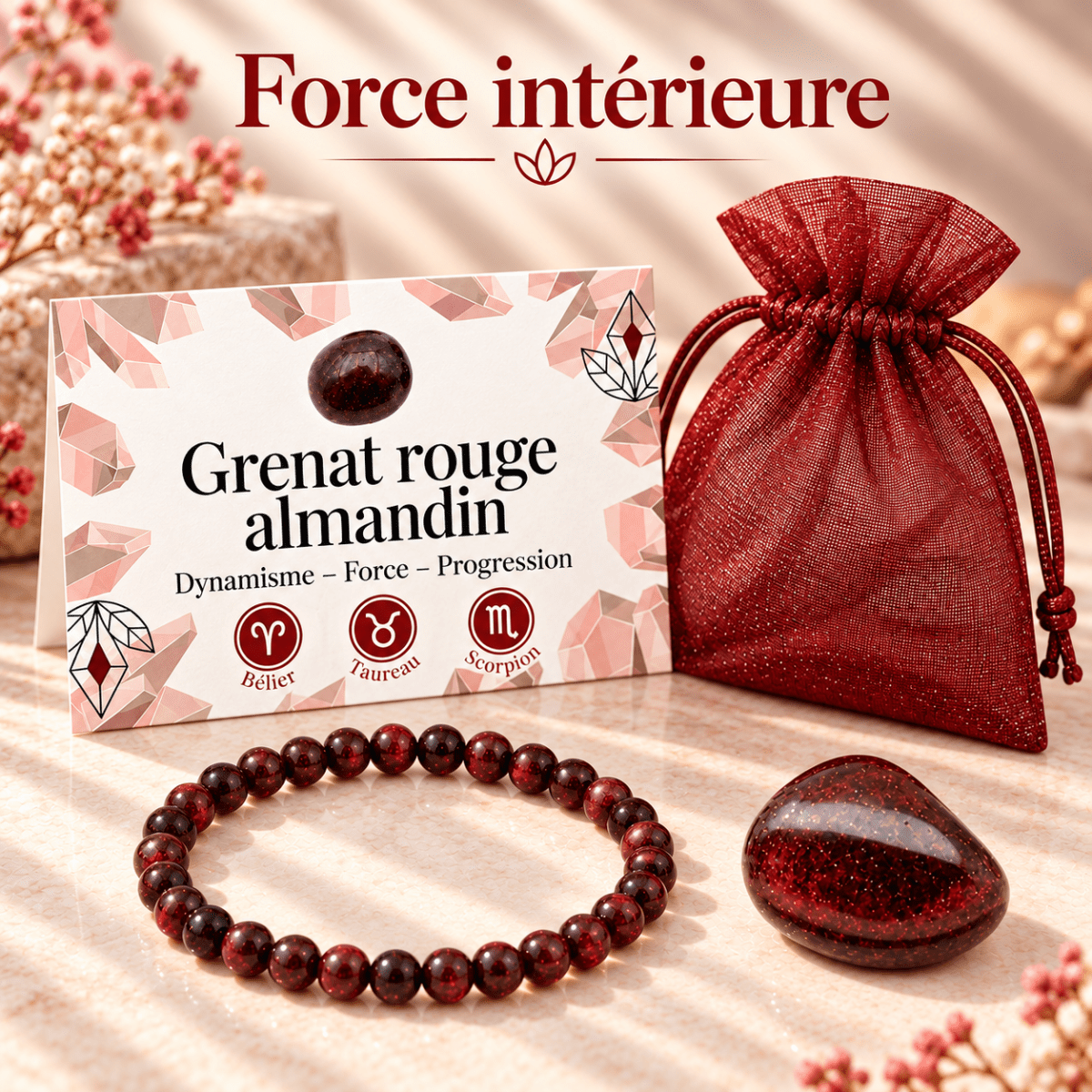 Pack "Force intérieure" Grenat rouge almandin Pakistan A - La Boite à Cailloux