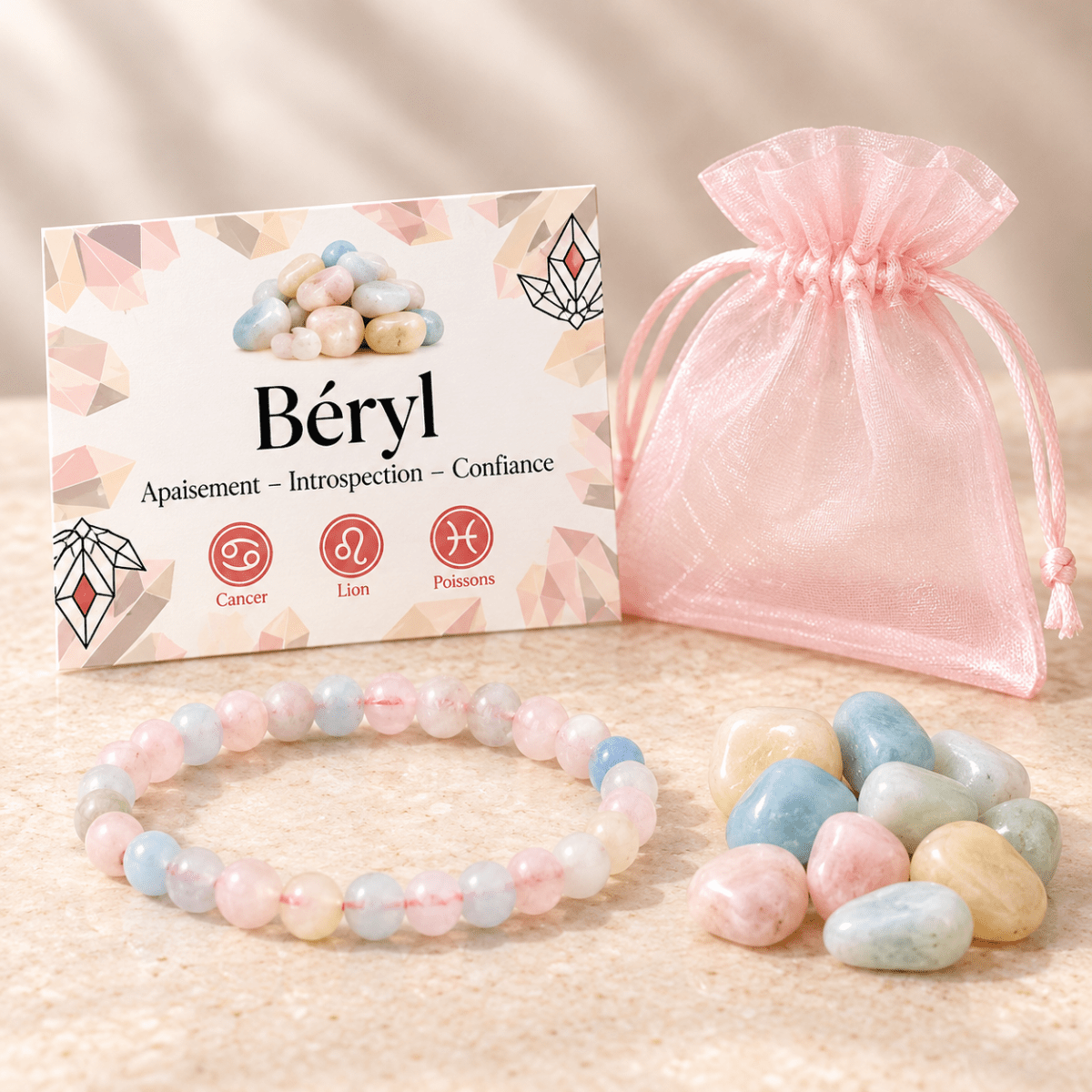 Pack "Harmonie pastel" Béryls multicolores Brésil A+ - La Boite à Cailloux