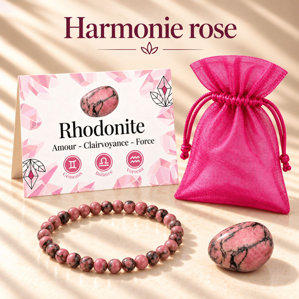 Pack « Harmonie rose » Rhodonite Madagascar A - La Boite à Cailloux