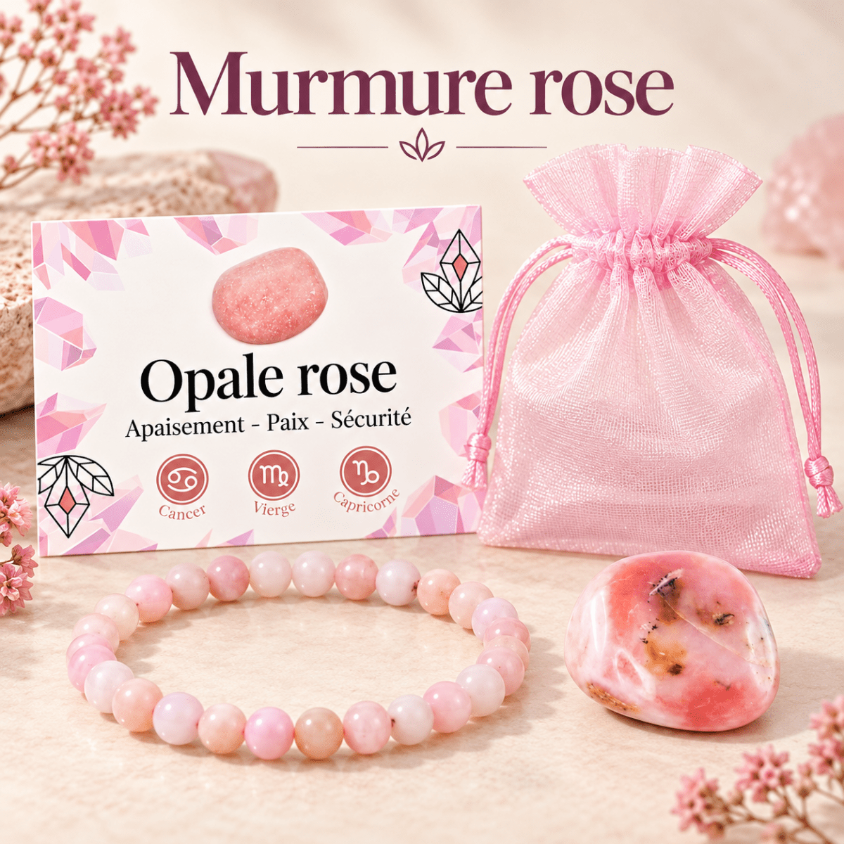 Pack "Murmure rose" Opale rose Pérou AA - La Boite à Cailloux