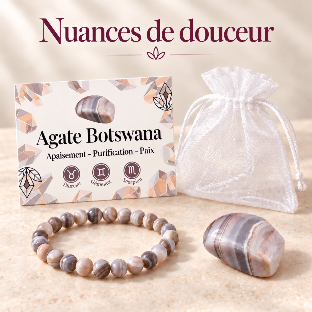 Pack "Nuances de douceur" Agate Botswana AA - La Boite à Cailloux