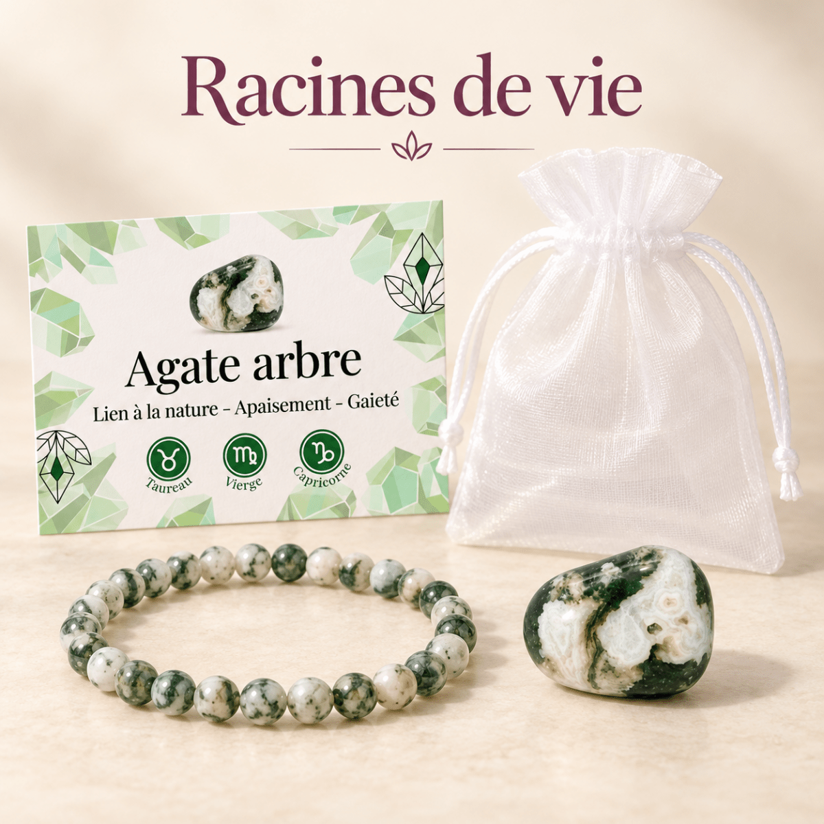 Pack "Racines de vie" Agate arbre Inde A - La Boite à Cailloux
