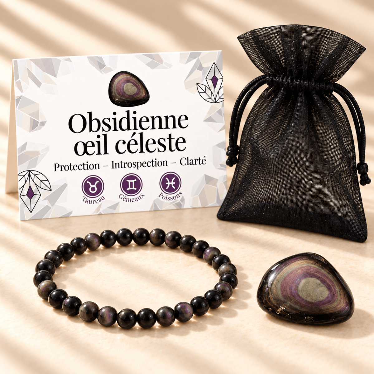 Pack "Regard céleste" Obsidienne oeil céleste - La Boite à Cailloux