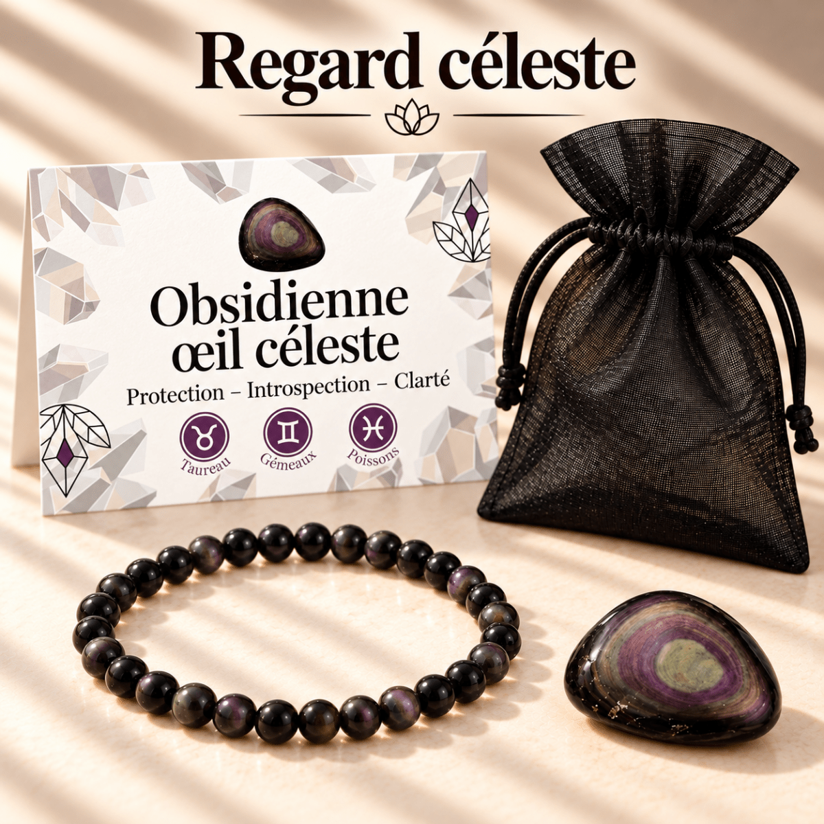 Pack "Regard céleste" Obsidienne oeil céleste Mexique A - La Boite à Cailloux