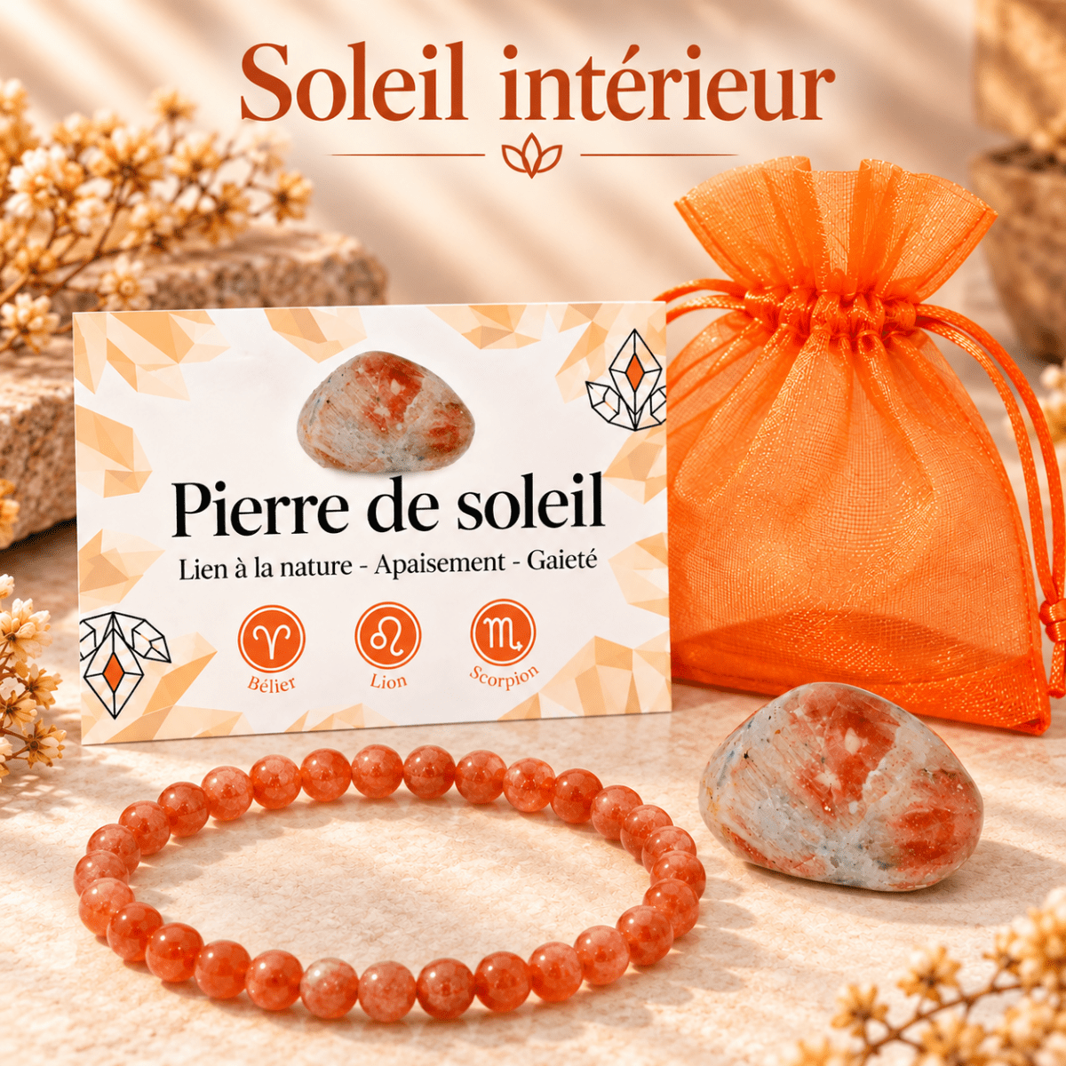 Pack « Soleil intérieur » Pierre de soleil Inde AA - La Boite à Cailloux