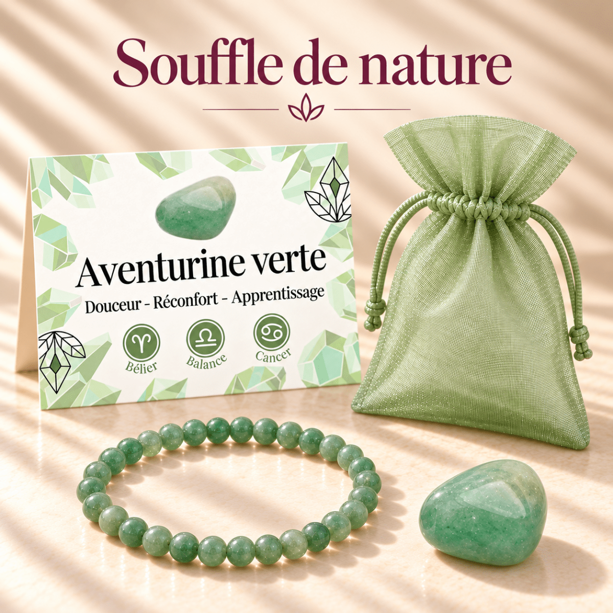 Pack "Souffle de nature" Aventurine verte Brésil A - La Boite à Cailloux